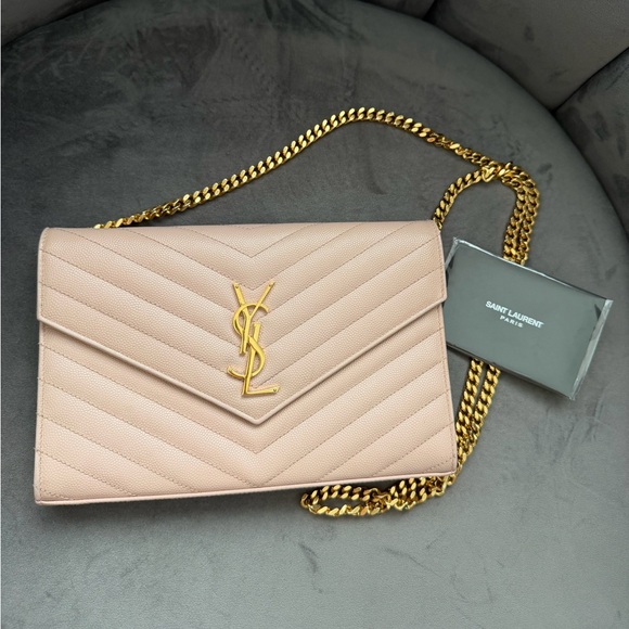 Yves Saint Laurent Handbags - Yves Saint Laurent Cassandre Monogram Bag Blush Pink with Gold wallet on chain